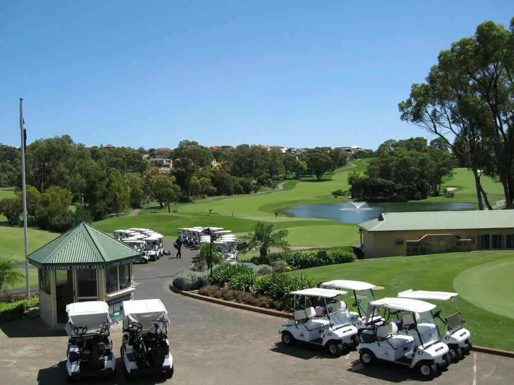 An aerial view of an entrance into a golf club