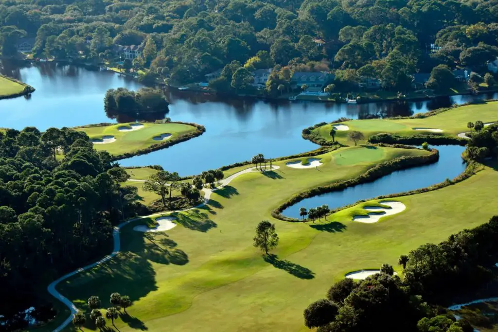 Aerial shot of a golf course on Hilton Head