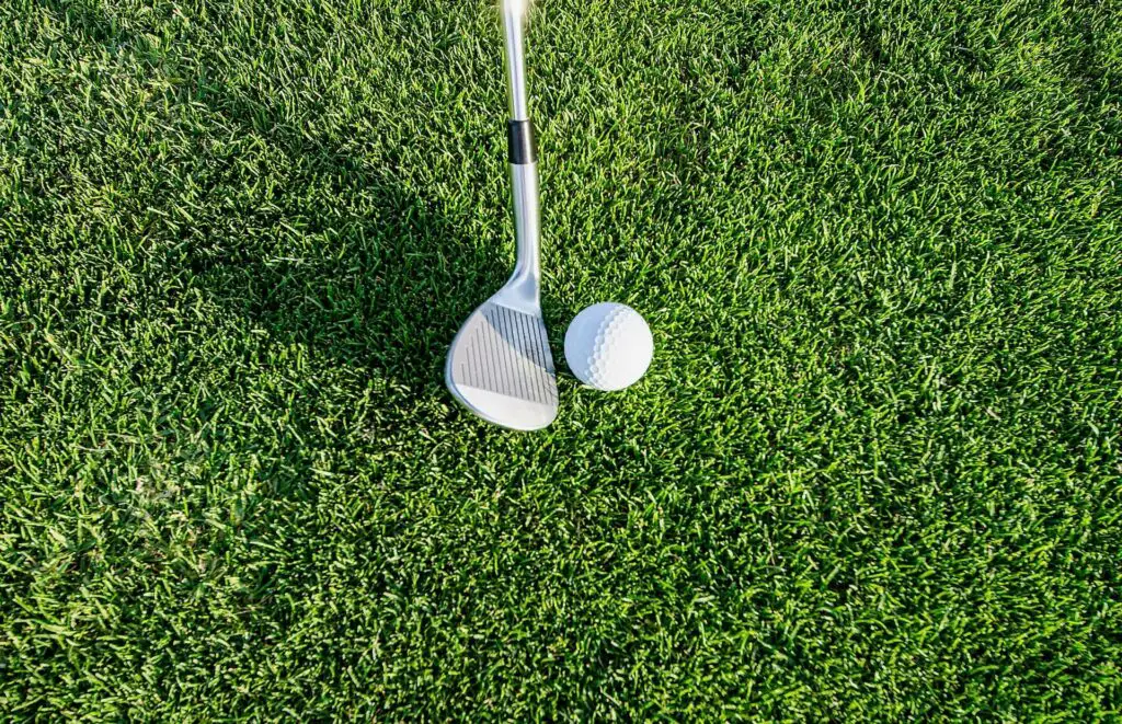 A golf club near a golf ball on the greens