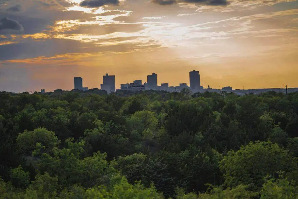 An aerial view of downtown Fort Worth's landscape