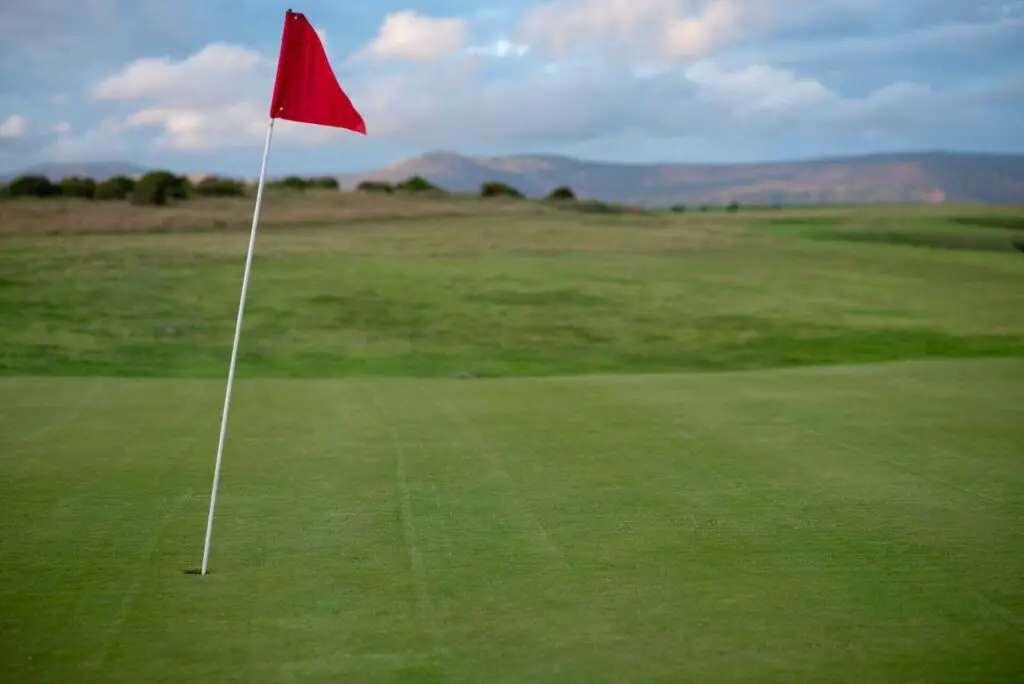 A red flag in a golfing hole