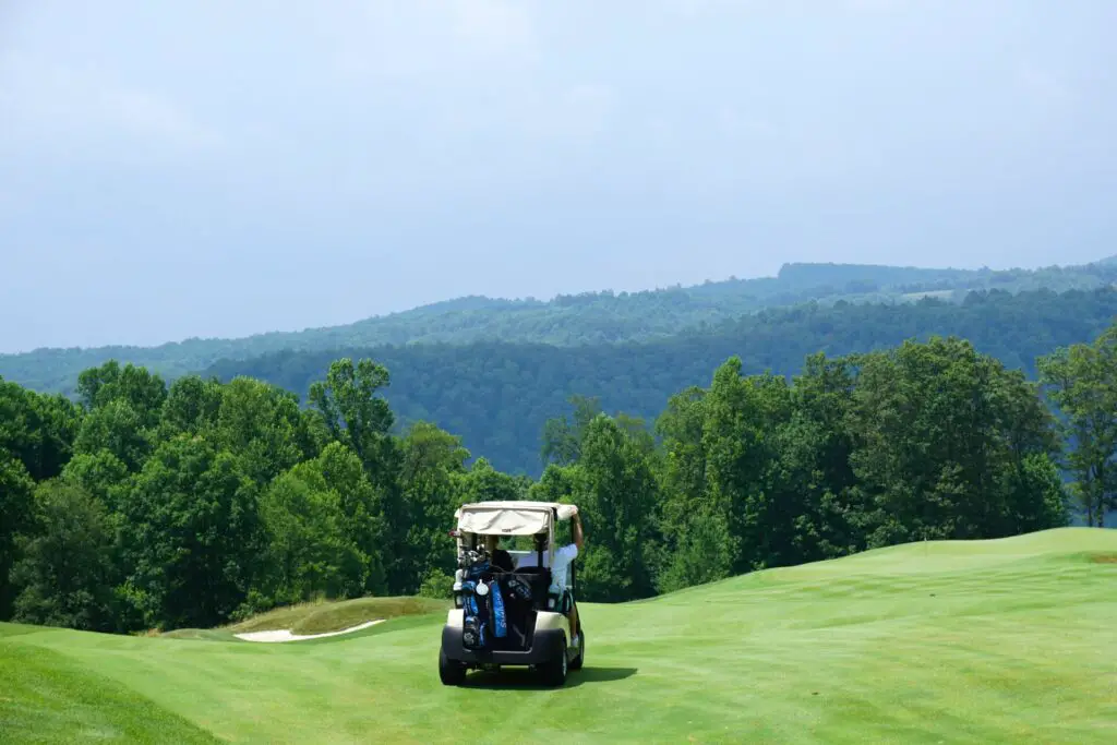 A cart in the middle of the fairway