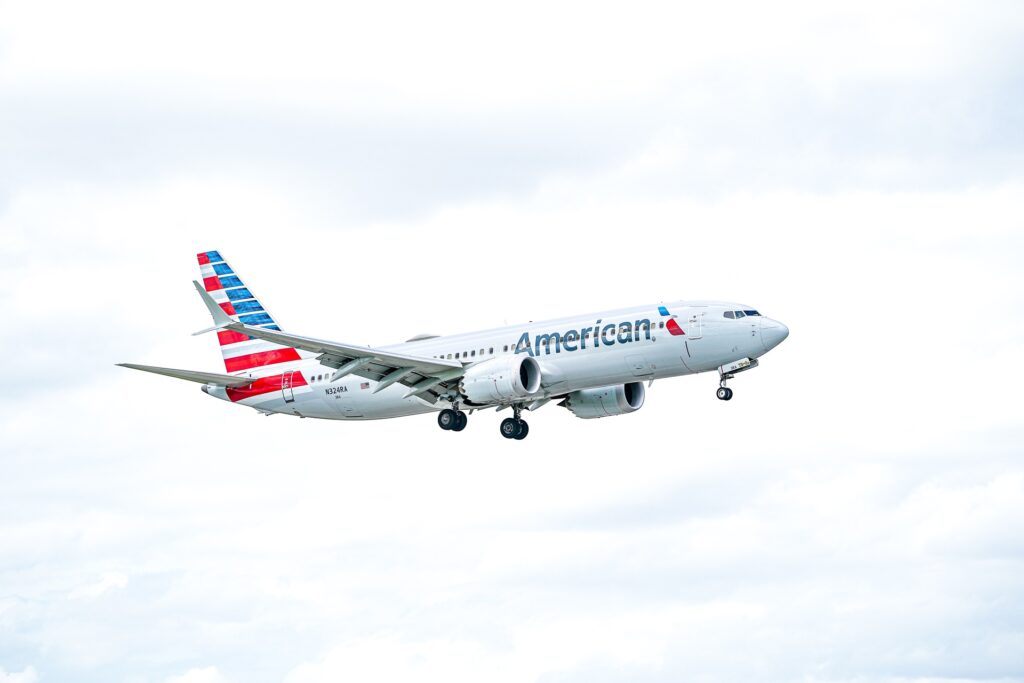 An American Airlines plane flying